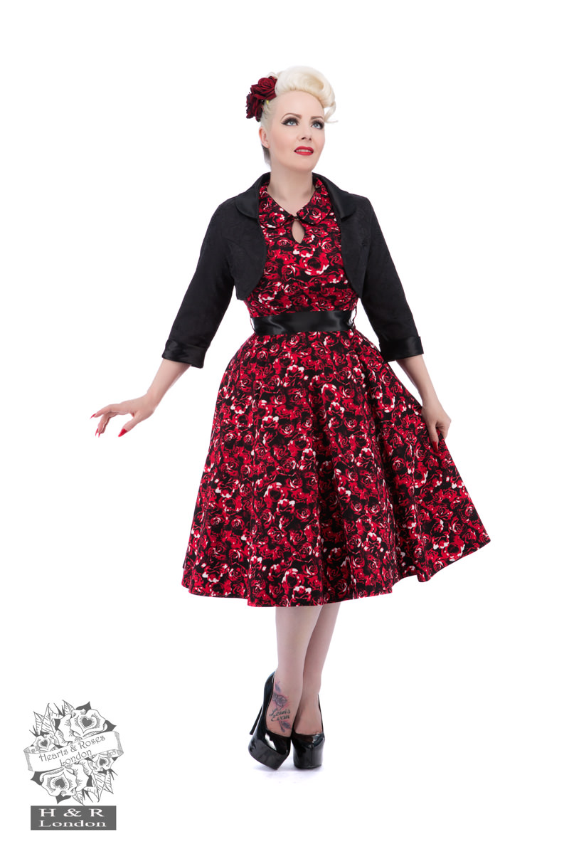 Black Red Big Dot Swing Dress With Bolero